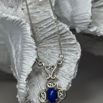 925 Sterling Silver Lapis Lazuli Necklace Length 19 In