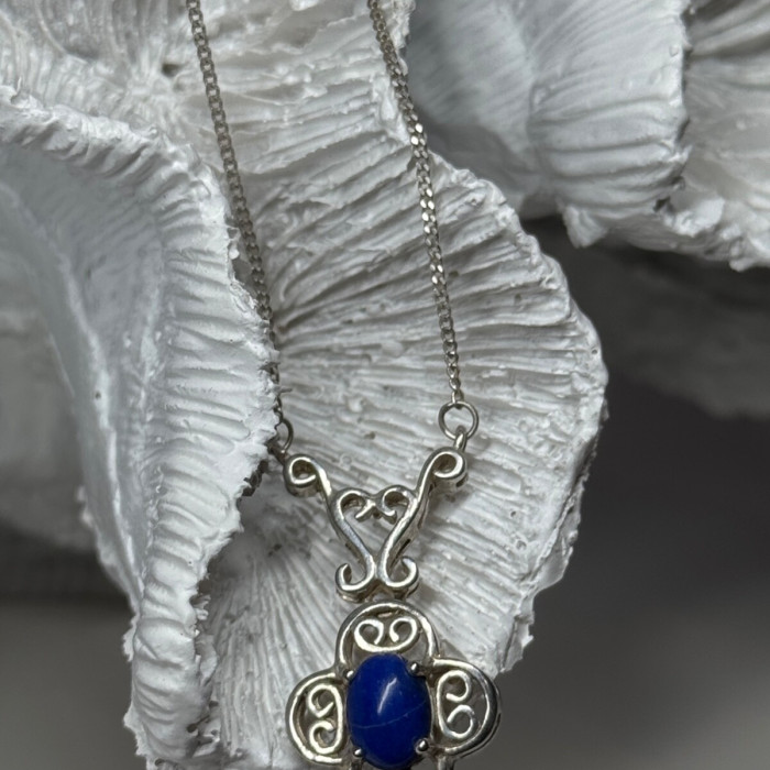 925 Sterling Silver Lapis Lazuli Necklace Length 19 In