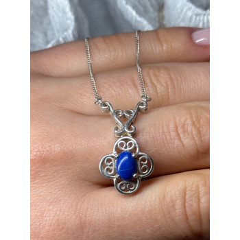 925 Sterling Silver Lapis Lazuli Necklace Length 19 In