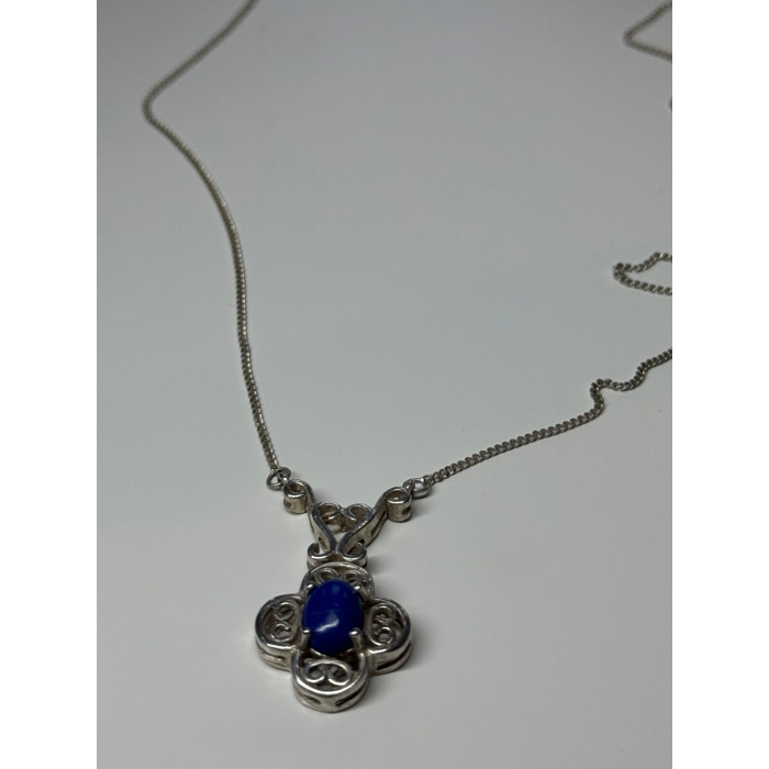 925 Sterling Silver Lapis Lazuli Necklace Length 19 In