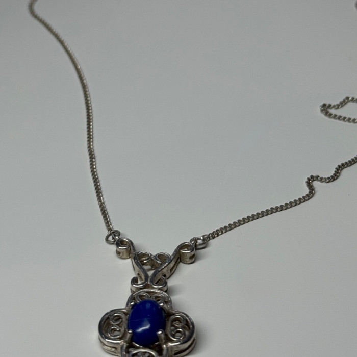 925 Sterling Silver Lapis Lazuli Necklace Length 19 In