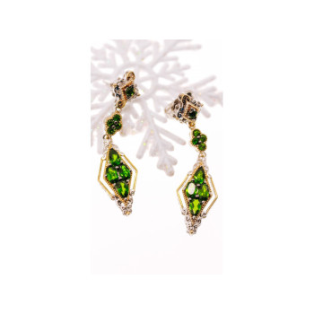 925 STERLING SILVER GOLD PLATED EMERALD EARRINGS