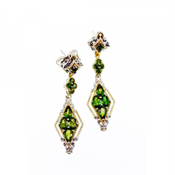 925 Sterling Silver Gold Plated Emerald Earrings