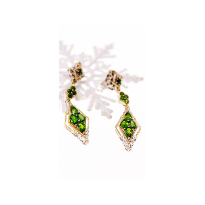 925 STERLING SILVER GOLD PLATED EMERALD EARRINGS