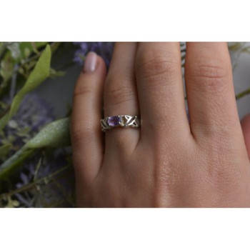 925 Sterling Silver Purple Tourmaline Ring Size 6.5