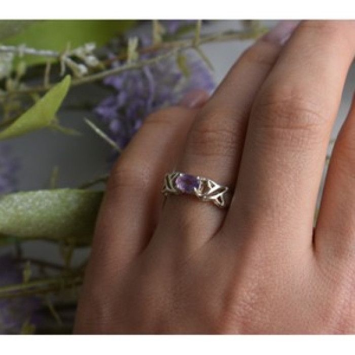 925 Sterling Silver Purple Tourmaline Ring Size 6.5