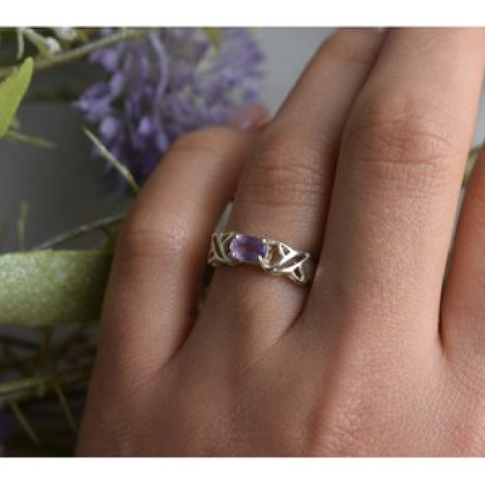 925 Sterling Silver Purple Tourmaline Ring Size 6.5