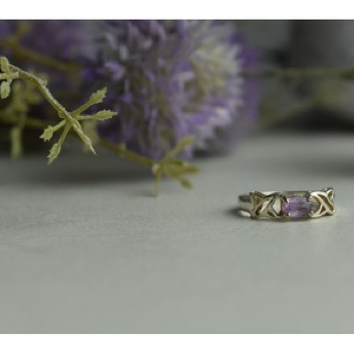 925 Sterling Silver Purple Tourmaline Ring Size 6.5