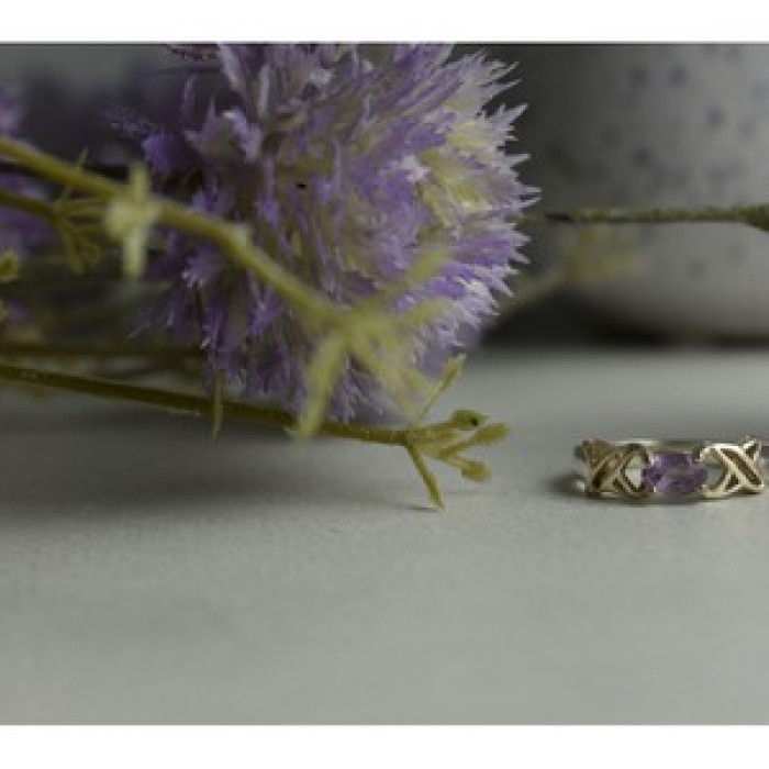 925 Sterling Silver Purple Tourmaline Ring Size 6.5