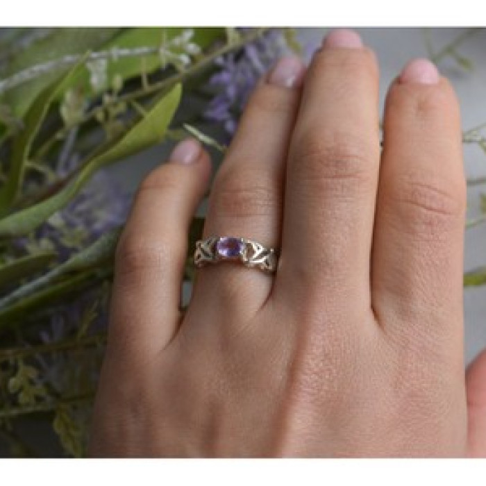 925 Sterling Silver Purple Tourmaline Ring Size 6.5