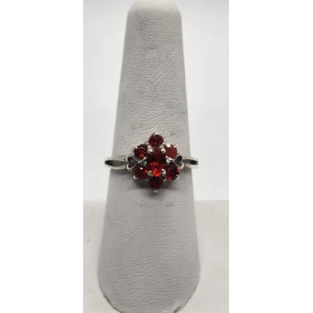 925 Sterling Silver Garnet Diamond Ring Size 8