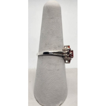 925 Sterling Silver Garnet Diamond Ring Size 8