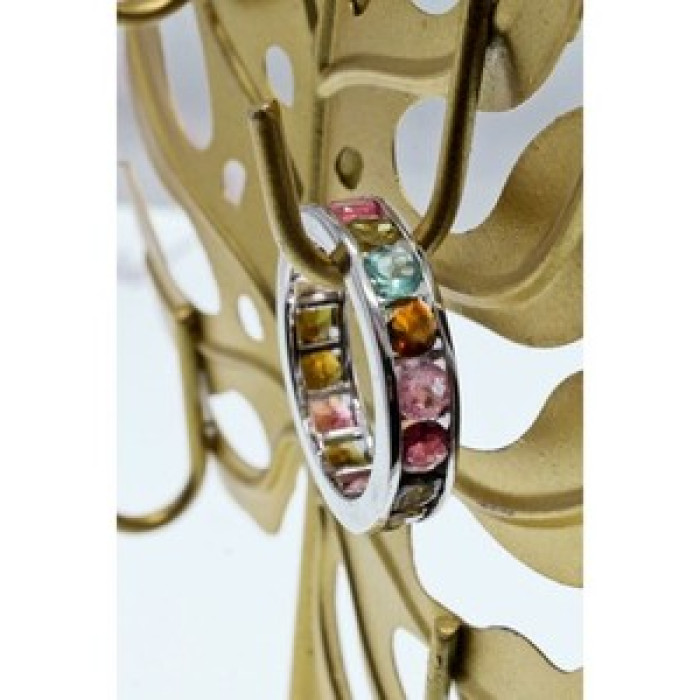 925 Sterling Silver Multi Gemstones Ring Size 8.5