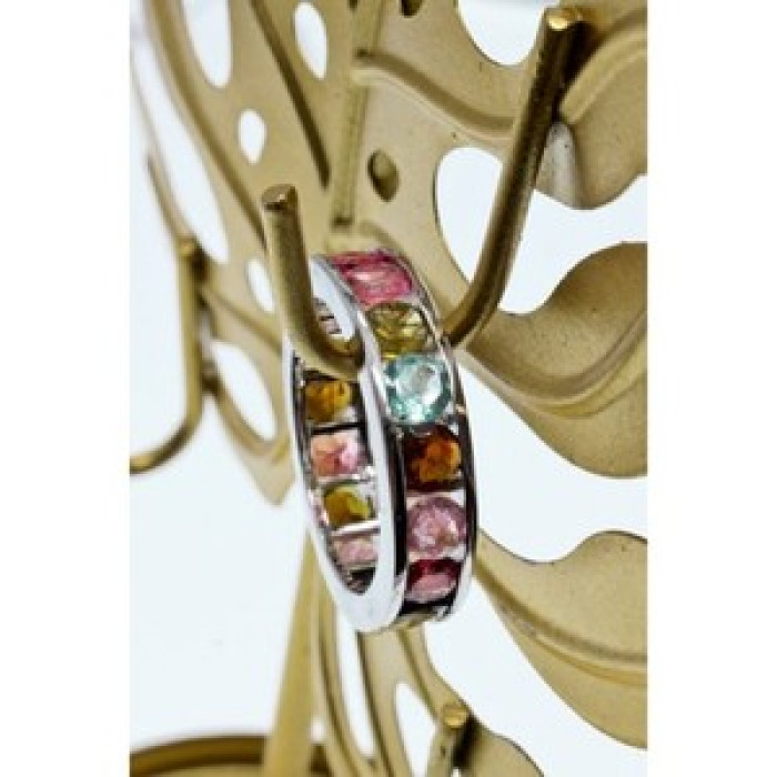 925 Sterling Silver Multi Gemstones Ring Size 8.5