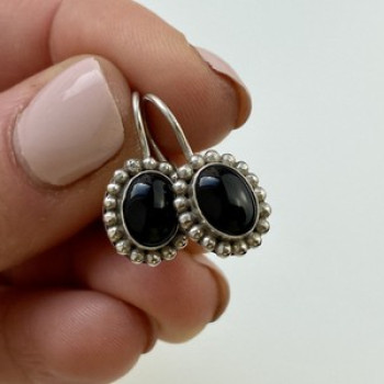 Vintage 925 Sterling Silver Onyx Earrings