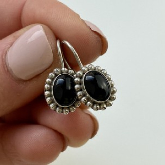 Vintage 925 Sterling Silver Onyx Earrings