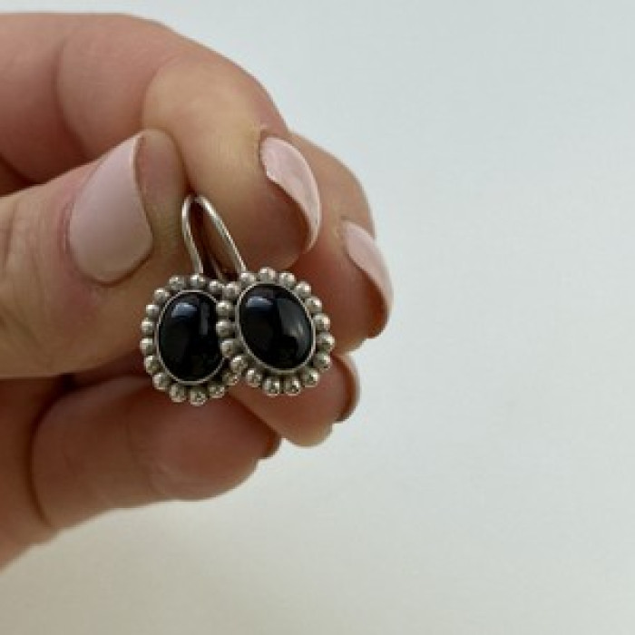 Vintage 925 Sterling Silver Onyx Earrings