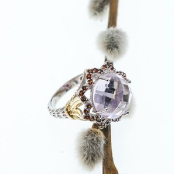 925 Sterling Silver With Gilding Morganite & Garnet 