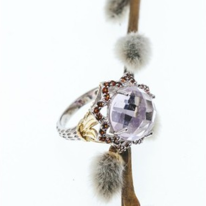 925 Sterling Silver With Gilding Morganite & Garnet 