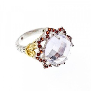 925 Sterling Silver With Gilding Morganite & Garnet 