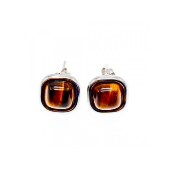 925 Sterling Silver Tiger's Eye Stud Earrings