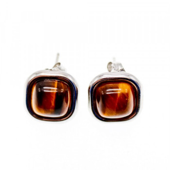 925 Sterling Silver Tiger'S Eye Stud Earrings