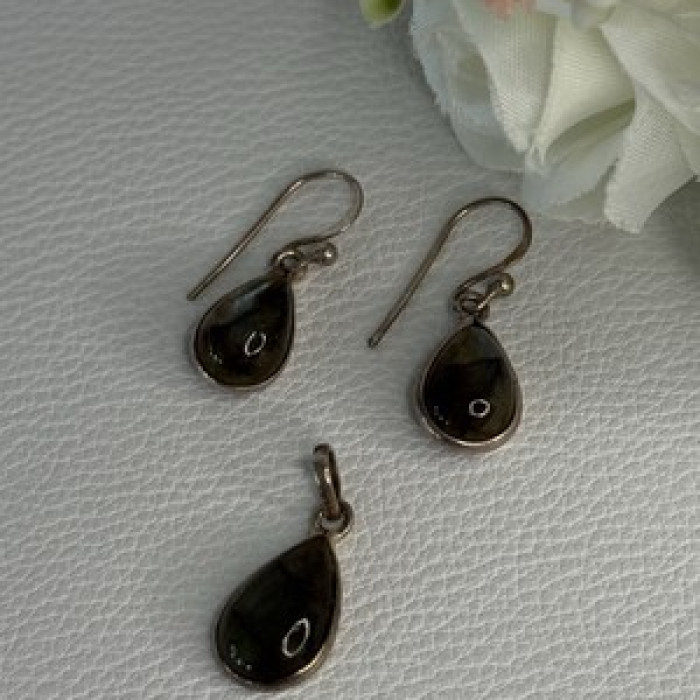 925 Sterling Silver Quartz Earrings & Pendant Set