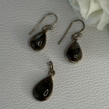 925 Sterling Silver Quartz Earrings & Pendant Set