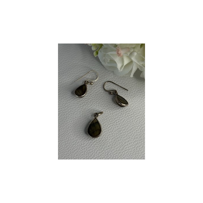 925 Sterling Silver Quartz Earrings & Pendant Set