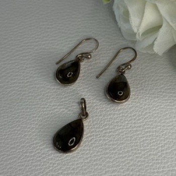 925 Sterling Silver Quartz Earrings & Pendant Set