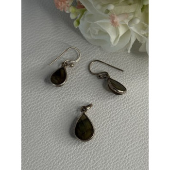 925 Sterling Silver Quartz Earrings & Pendant Set