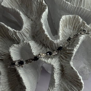 925 Sterling Silver Sapphire & Diamond Bracelet Length 7
