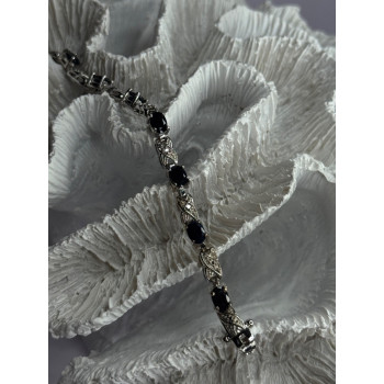 925 Sterling Silver Sapphire & Diamond Bracelet Length 7