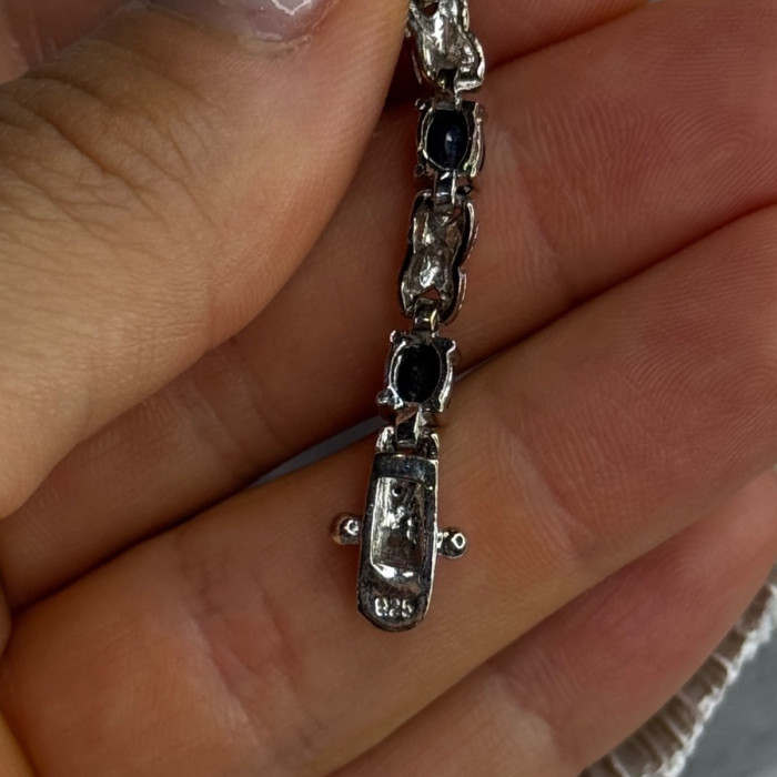 925 Sterling Silver Sapphire & Diamond Bracelet Length 7