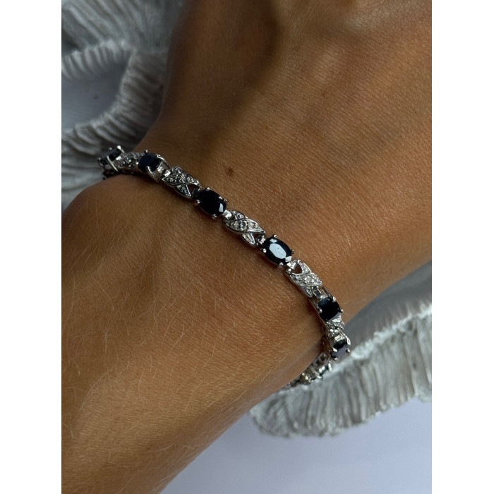 925 Sterling Silver Sapphire & Diamond Bracelet Length 7