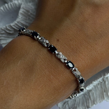 925 Sterling Silver Sapphire & Diamond Bracelet Length 7