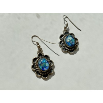Vintage 925 Sterling Silver Mosaic Opal Earrings