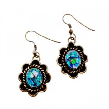 Vintage 925 Sterling Silver Mosaic Opal Earrings