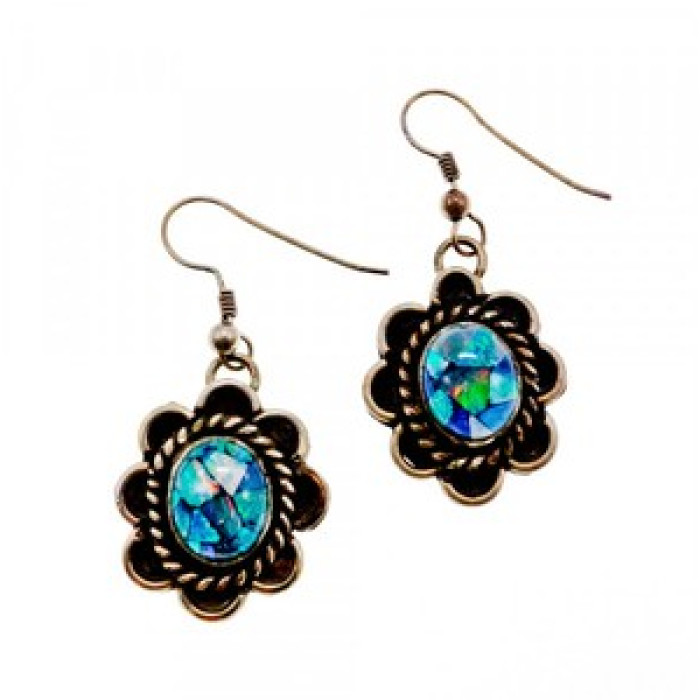 Vintage 925 Sterling Silver Mosaic Opal Earrings