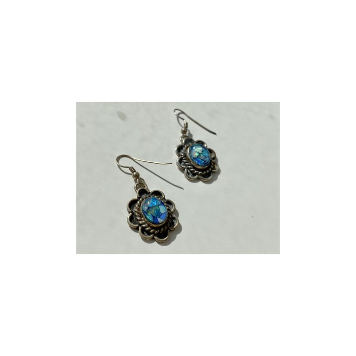 Vintage 925 Sterling Silver Mosaic Opal Earrings
