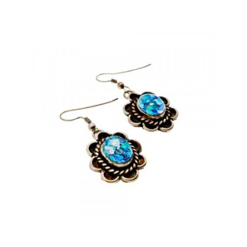Vintage 925 Sterling Silver Mosaic Opal Earrings