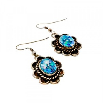 Vintage 925 Sterling Silver Mosaic Opal Earrings