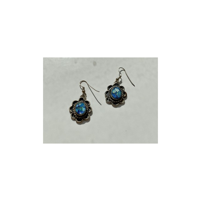 Vintage 925 Sterling Silver Mosaic Opal Earrings