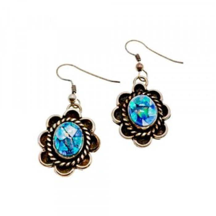 Vintage 925 Sterling Silver Mosaic Opal Earrings