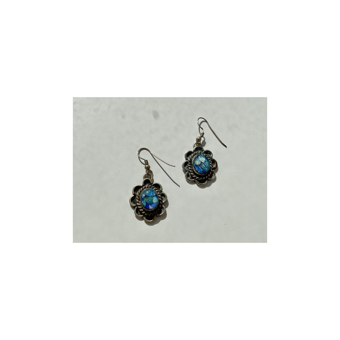 Vintage 925 Sterling Silver Mosaic Opal Earrings