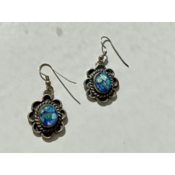 Vintage 925 Sterling Silver Mosaic Opal Earrings