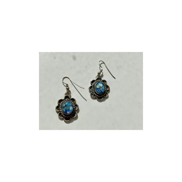Vintage 925 Sterling Silver Mosaic Opal Earrings