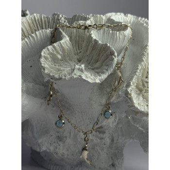 925 Sterling Silver Dolphin Blue Topaz Bracelet Length 7.5