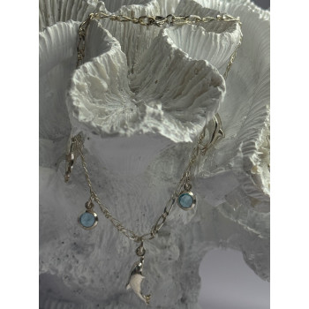 925 Sterling Silver Dolphin Blue Topaz Bracelet Length 7.5