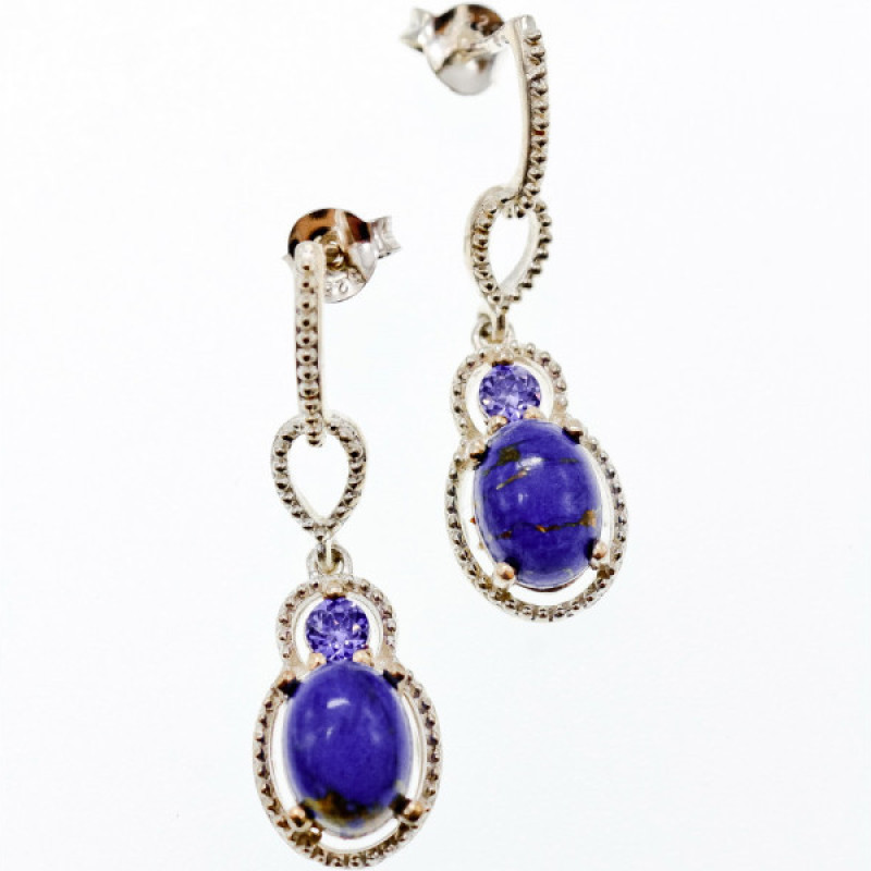 925 Sterling Silver Sodalite & Amethyst Earrings